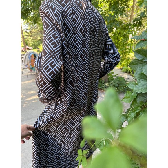 60s 70s Francoise Desarbre Wool Blend Knit Dress Brown Ivory Geometric France - Picture 9 of 16